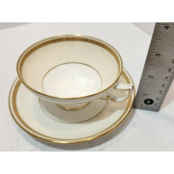 Antique Mintons England Footed Cup & Saucer H3251 Gold Encrusted Band Cream Rim - Picture 16 of 16